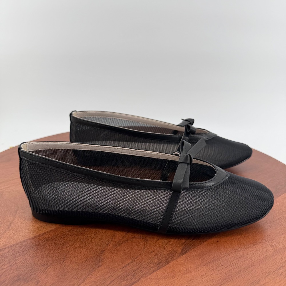 Yosi Samra Savannah Black Breathable Mesh Ballet Flats Bow Detail Women Size 6.5